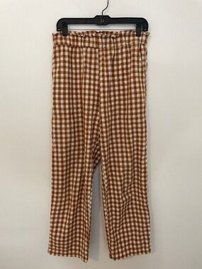 Lykke Wullf Gingham Straight Leg Pull On Pants, Brown / White, Boho, Women's M